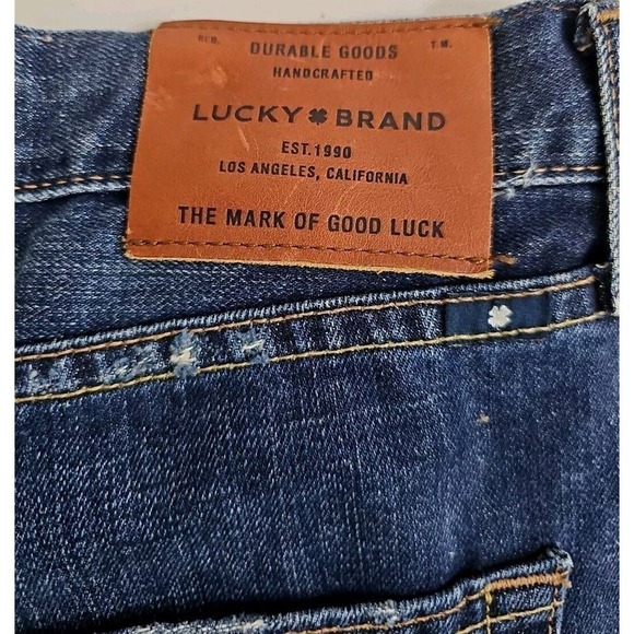 Lucky Brand ~Men's 34 x 32~ Dark Blue Denim 410 Athletic Slim Jeans Distressed. - Picture 2 of 9